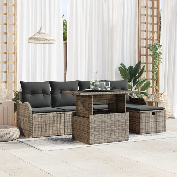 vidaXL Garden Sofa Set with Cushion 6 pcs Grey Poly rattan