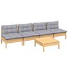 vidaXL 5 Piece Garden Lounge Set with Grey Cushions Pinewood