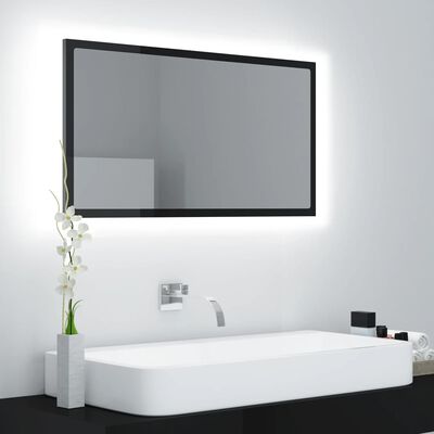 vidaXL LED Bathroom Mirror High Gloss Black 80x8.5x37 cm Acrylic