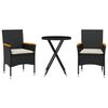 vidaXL 3 Piece Bistro Set with Cushions Black Poly Rattan and Glass