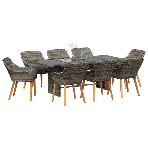 vidaXL Garden Dining Set with Cushion 9 pcs Grey Poly Rattan
