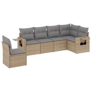vidaXL 6 Piece Garden Sofa Set with Cushions Beige Poly Rattan