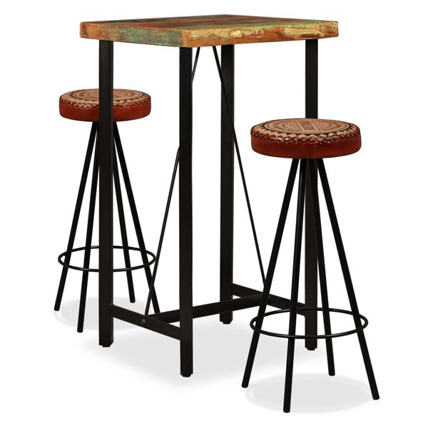 vidaXL Bar Set 3 Pieces Solid Wood Reclaimed. Genuine Leather & Canvas