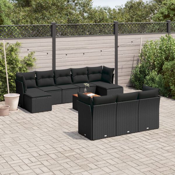 vidaXL 11 Piece Garden Sofa Set with Cushions Black Poly Rattan