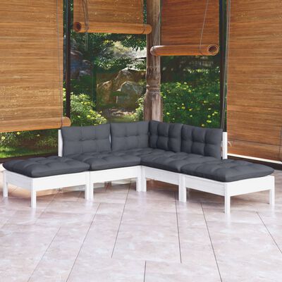 vidaXL 5 Piece Garden Lounge Set with Cushions White Pinewood