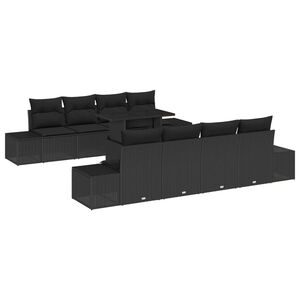vidaXL Garden Sofa Set with Cushion 9 pcs Black Poly Rattan