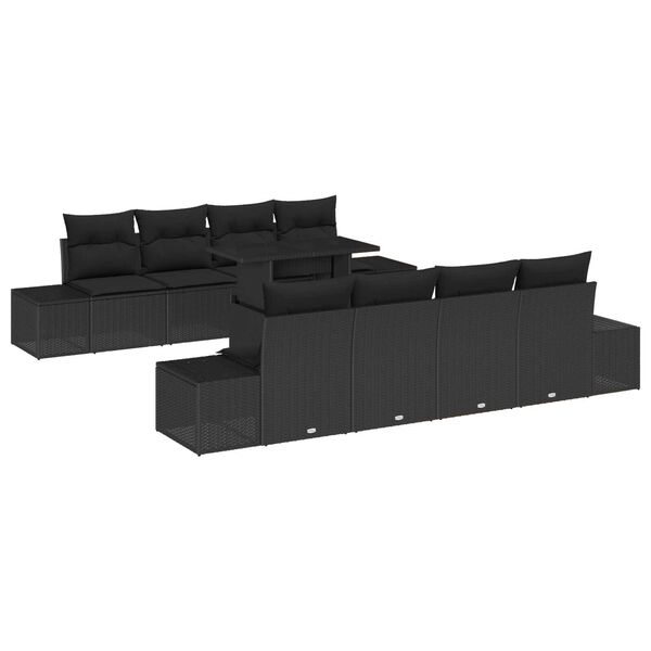 vidaXL Garden Sofa Set with Cushion 9 pcs Black Poly Rattan