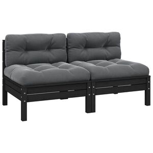 vidaXL 2-Seater Garden Sofa with Cushions Black Solid Wood Pine