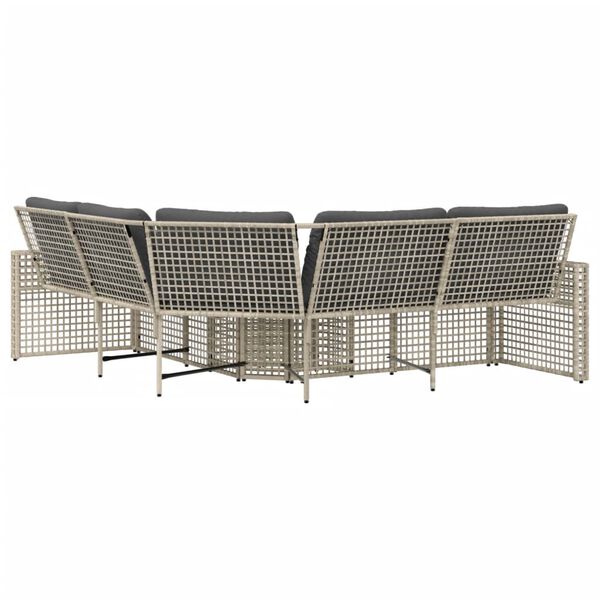 vidaXL Garden Sofa with Cushions and Footstool L-Shaped Light Grey Poly Rattan