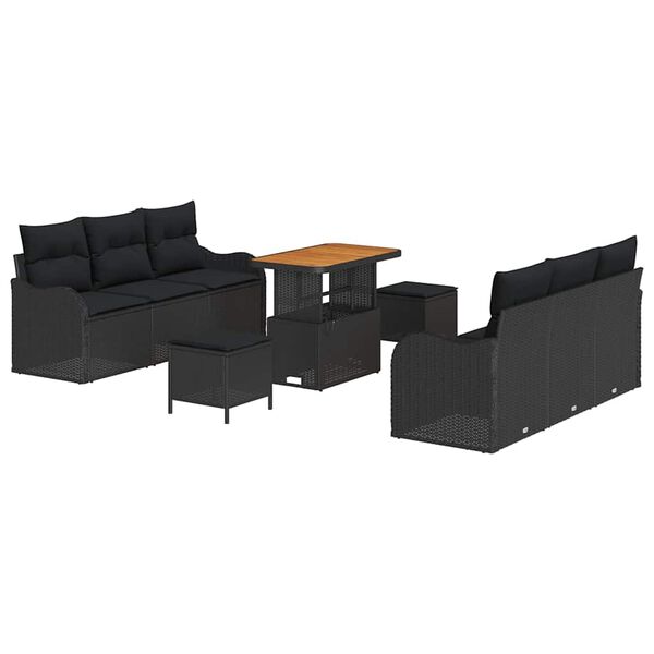 vidaXL Garden Sofa Set Height-Adjustable 9 pcs Black Poly Rattan