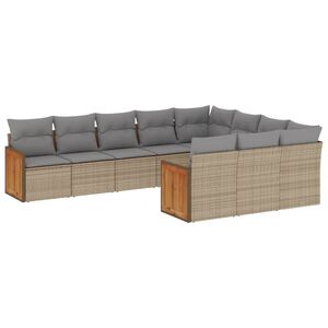 vidaXL 10 Piece Garden Sofa Set with Cushions Beige Poly Rattan