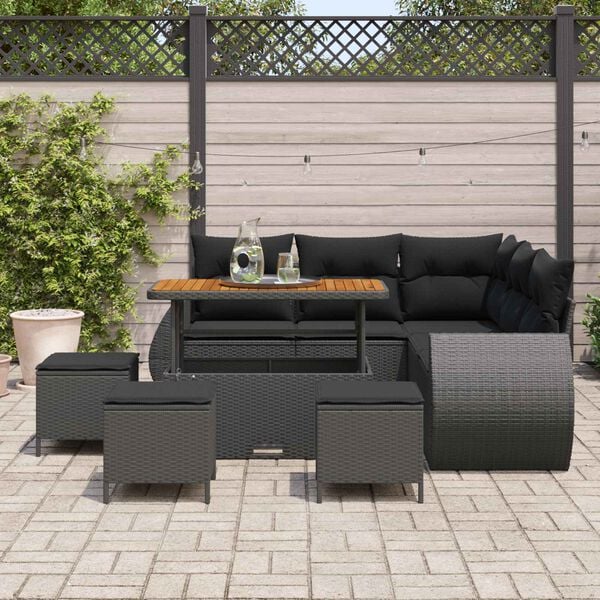 vidaXL Garden Sofa Set Height-Adjustable 9 pcs Black Poly Rattan