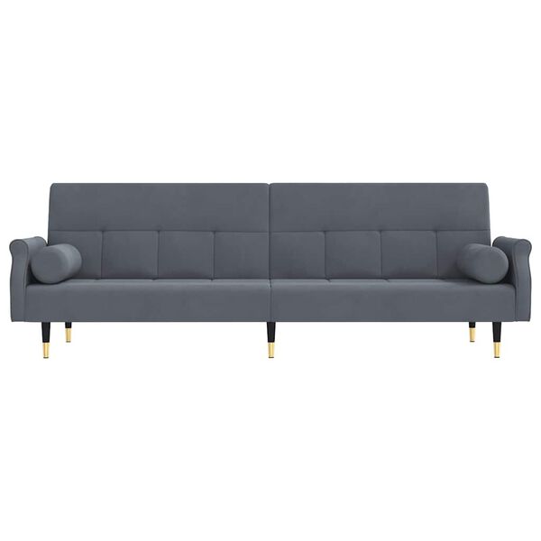 vidaXL Sofa Bed with Cushions Dark Grey Velvet