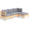 vidaXL 4 Piece Garden Lounge Set with Grey Cushions Pinewood