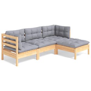 vidaXL 4 Piece Garden Lounge Set with Grey Cushions Pinewood