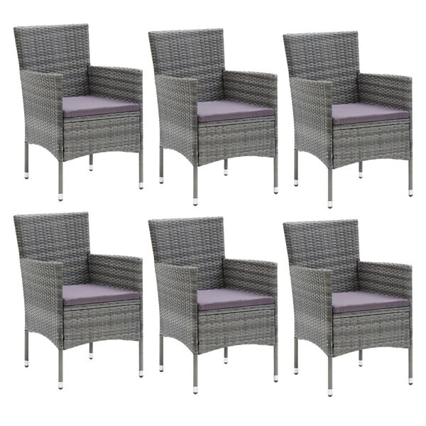 vidaXL 7 Piece Garden Dining Set with Cushions Poly Rattan Grey