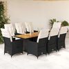 vidaXL 9 Piece Garden Dining Set with Cushions Black Poly Rattan