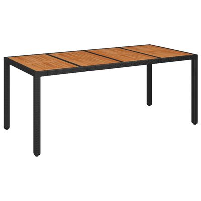 vidaXL Garden Table with Wooden Top Black 190x90x75 cm Poly Rattan