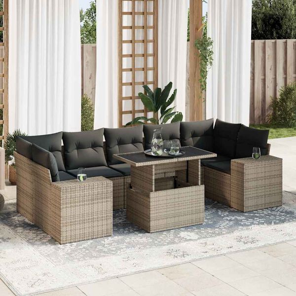 vidaXL 8 Piece Garden Sofa Set with Cushions Grey Poly Rattan