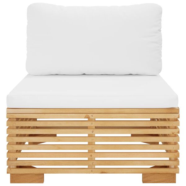 vidaXL Garden Middle Sofa with Cream Cushions Solid Wood Teak