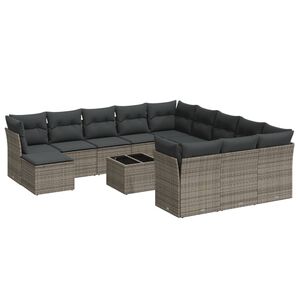 vidaXL 13 Piece Garden Sofa Set with Cushions Grey Poly Rattan