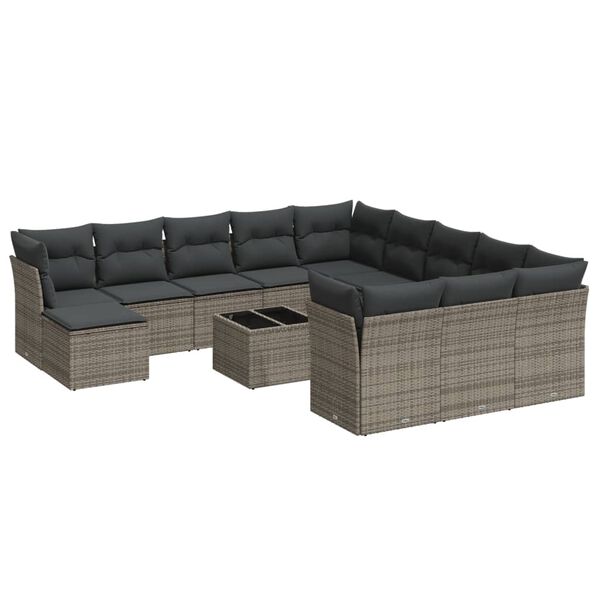 vidaXL 13 Piece Garden Sofa Set with Cushions Grey Poly Rattan