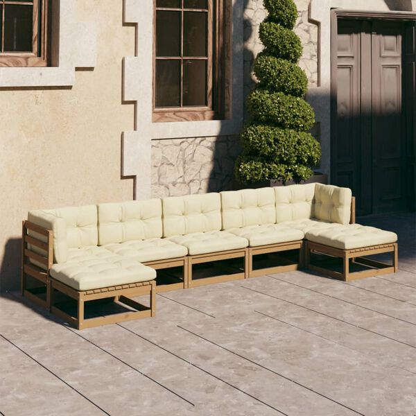 vidaXL 7 Piece Garden Lounge Set&Cushions Honey Brown Solid Pinewood