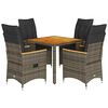 vidaXL 5 Piece Garden Dining Set with Cushions Grey Poly Rattan