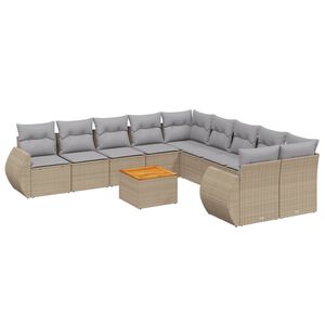 vidaXL 11 Piece Garden Sofa Set with Cushions Beige Poly Rattan