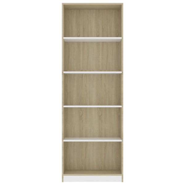 vidaXL 5-Tier Book Cabinet White and Sonoma Oak 60x24x175 cm Engineered Wood