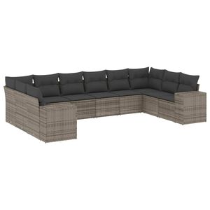 vidaXL 10 Piece Garden Sofa Set with Cushions Grey Poly Rattan