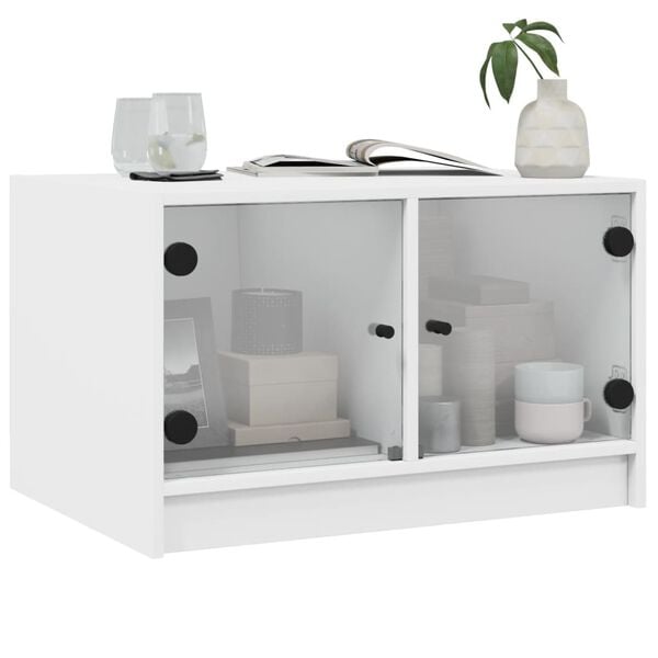 vidaXL Coffee Table with Glass Doors White 68x50x42 cm