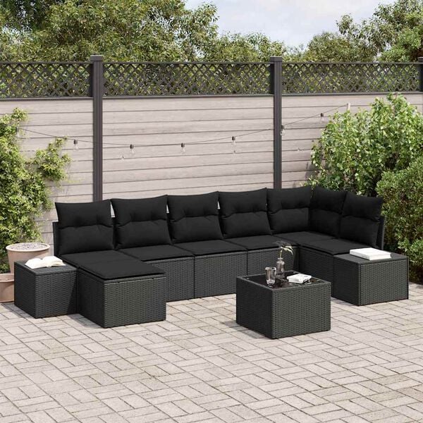 vidaXL Garden Sofa Set with Cushion 7 pcs Black Poly Rattan