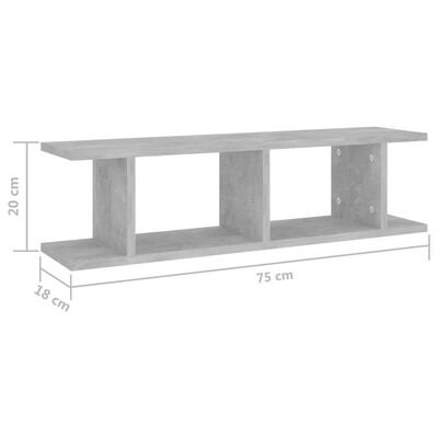 vidaXL Wall Shelves 2 pcs Concrete Grey 75x18x20 cm Engineered Wood