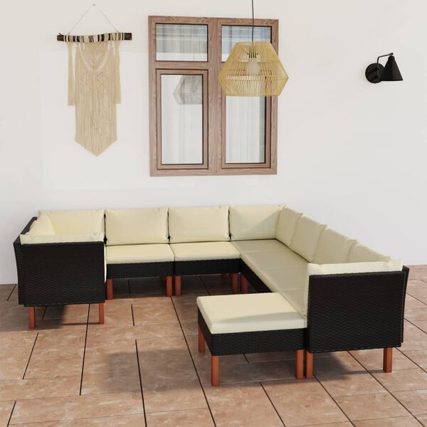 vidaXL 9 Piece Garden Lounge Set with Cushions Poly Rattan Black