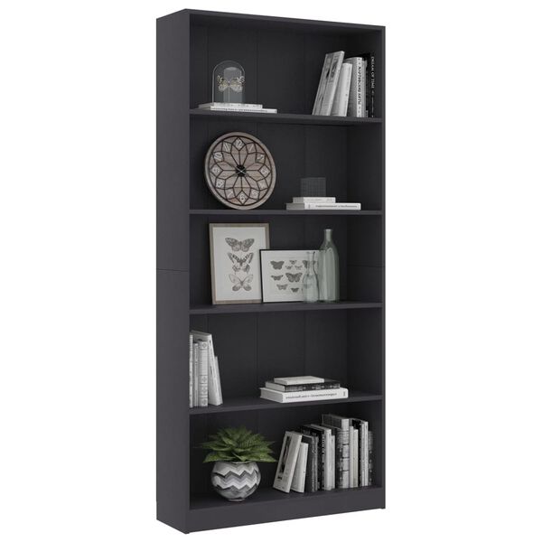 vidaXL 5-Tier Book Cabinet Grey 80x24x175 cm Engineered Wood