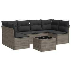 vidaXL 7 Piece Garden Sofa Set with Cushions Grey Poly Rattan