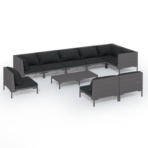 vidaXL 10 Piece Garden Lounge Set with Cushions Poly Rattan Dark Grey