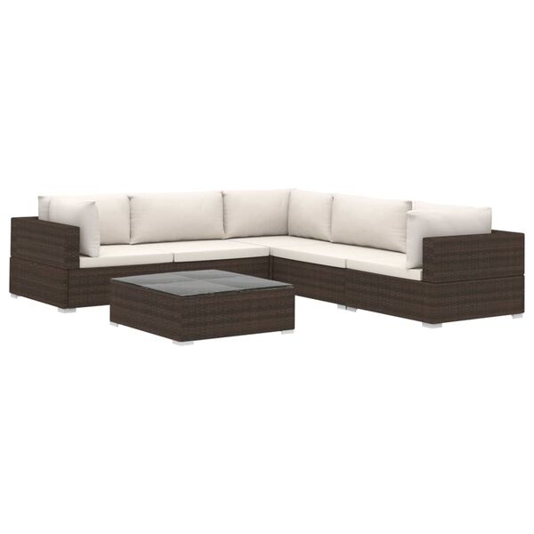vidaXL 6 Piece Garden Lounge Set with Cushions Poly Rattan Brown
