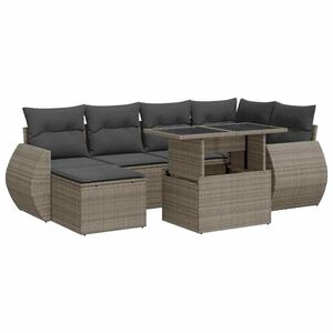 vidaXL 7 Piece Garden Sofa Set with Cushions Grey Poly Rattan