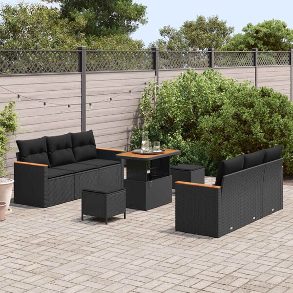vidaXL Garden Sofa Set 9 pcs Black Poly Rattan