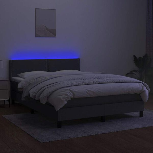 vidaXL Box Spring Bed with Mattress&LED Dark Grey 137x187 cm Double Size Fabric