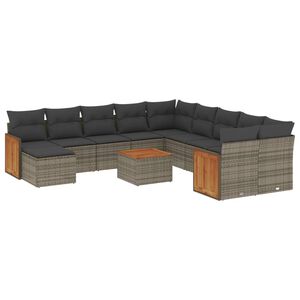 vidaXL 12 Piece Garden Sofa Set with Cushions Grey Poly Rattan