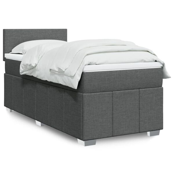 vidaXL Box Spring Bed with Mattress Dark Grey King Single Fabric