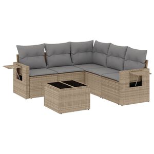 vidaXL 6 Piece Garden Sofa Set with Cushions Beige Poly Rattan