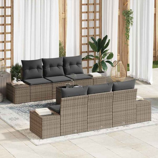 vidaXL Garden Sofa Set with Cushion 8 pcs Grey Poly Rattan