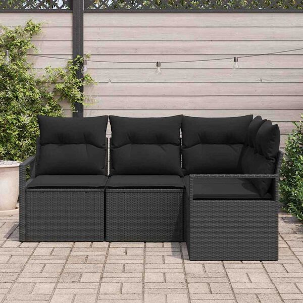 vidaXL Sofa Set with Cushion with Storage 4 pcs Black Poly Rattan