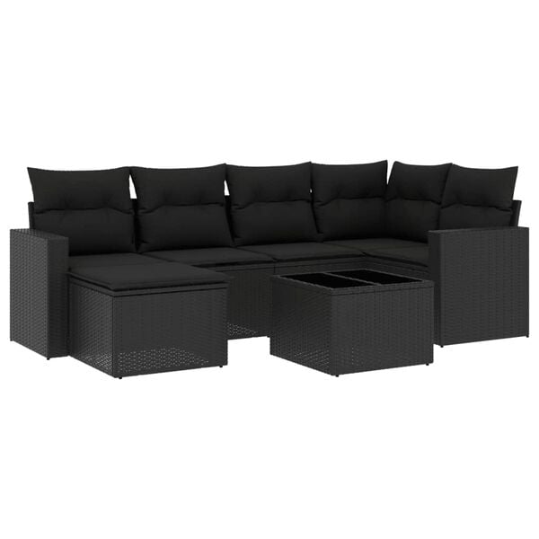 vidaXL 7 Piece Garden Sofa Set with Cushions Black Poly Rattan