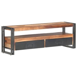 vidaXL TV Cabinet | Natural wood and black | Solid acacia and rubberwood, steel