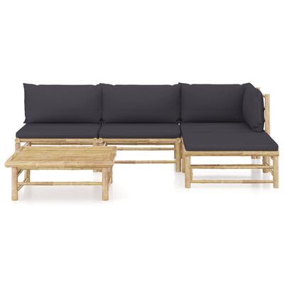 vidaXL 5 Piece Garden Lounge Set with Dark Grey Cushions Bamboo